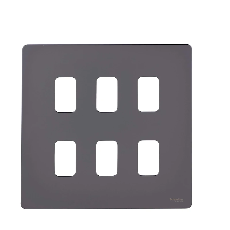 Schneider Electric Ultimate Screwless Flat Plate - 6 Gang Grid Faceplate, with Mounting Frame, GUGS06GBN, Black Nickel