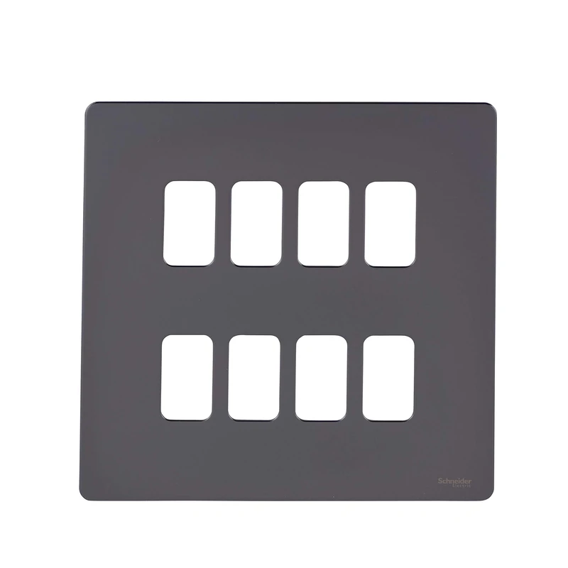 Schneider Electric Ultimate Screwless Flat Plate - 8 Gang Grid Faceplate, with Mounting Frame, GUGS08GBN, Black Nickel