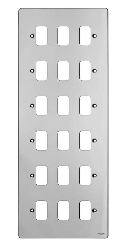 Schneider Electric Ultimate Flat Plate - 18 Gang Grid Faceplate, with Mounting Frame, GUG18GMS, Polished Chrome
