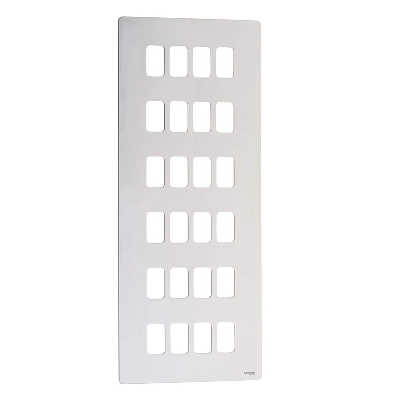 Schneider Electric Ultimate Screwless Flat Plate - 24 Gang Grid Faceplate, with Mounting Frame, GUGS24GMS, Polished Chrome