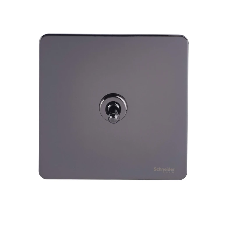 Schneider Electric Ultimate Screwless Flat Plate - Single Toggle 2 Way Light Switch, 10AX, GU1412TBN, Black Nickel