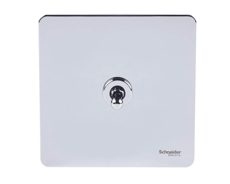 Schneider Electric Ultimate Screwless Flat Plate - Single Toggle 2 Way Light Switch, 16AX, GU1412TPC, Polished Chrome