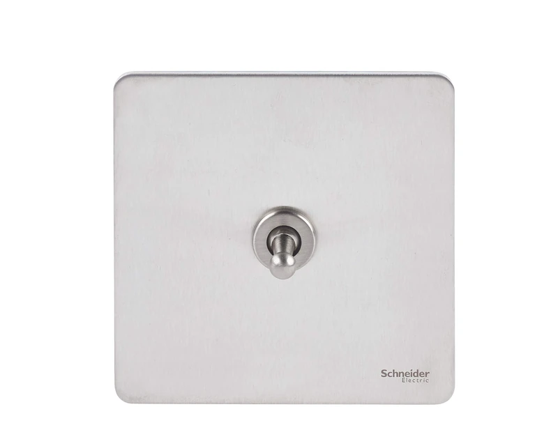 Schneider Electric Ultimate Screwless Flat Plate - Single Toggle 2 Way Light Switch, 16AX, GU1412TSS, Stainless Steel