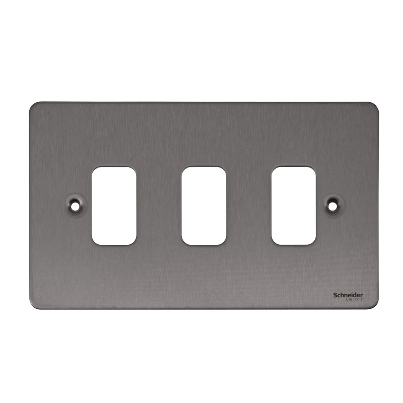 Schneider Electric Ultimate Flat Plate - 3 Gang Grid Faceplate, with Mounting Frame, GUG03GSS, Stainless Steel, Pack of 5