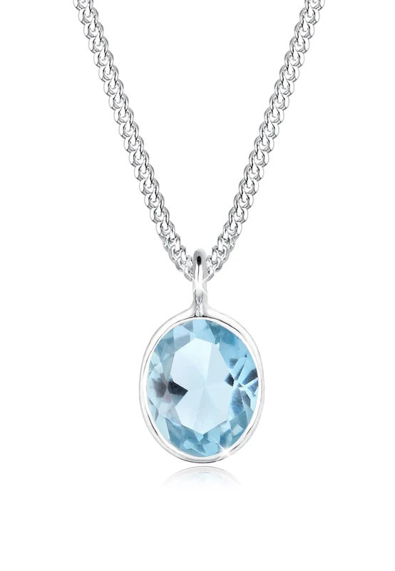Elli 0103291115 Women's Necklace with Basic Gemstone Pendant, 925 Silver Topaz Brilliant Cut Blue - 45cm length