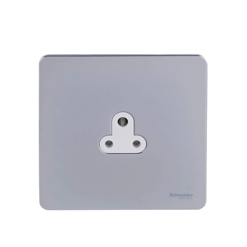 Schneider Electric Ultimate Screwless Flat Plate - Single Unswitched Power Socket, Round Pin, 2A, GU3470WPC, Polished Chrome with White Insert