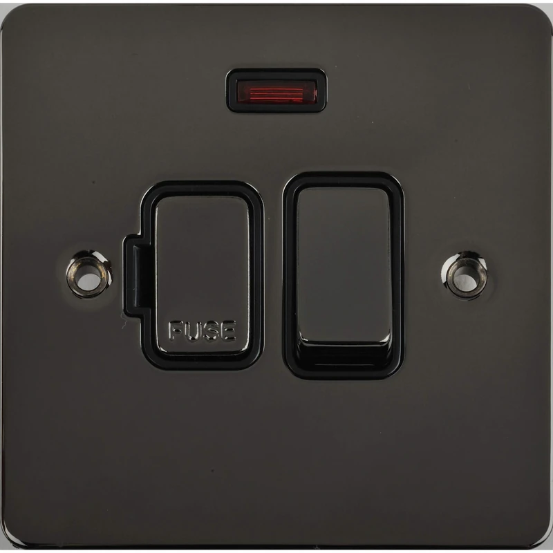 Schneider Electric Ultimate Flat Plate - Switched Single Fused Connection Unit with Neon Indicator, 13A, GU5211BBN, Black Nickel with Black Insert