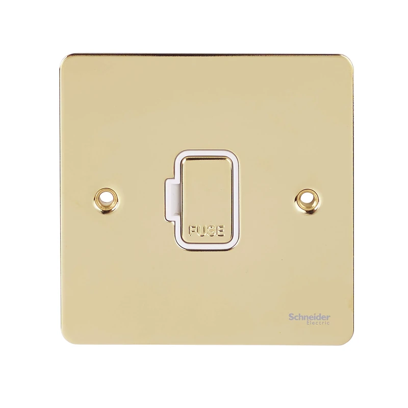 Schneider Electric Ultimate Flat Plate - Unswitched Fused Connection Unit, 13 A, GU5200WPB, Polished Brass with White Insert