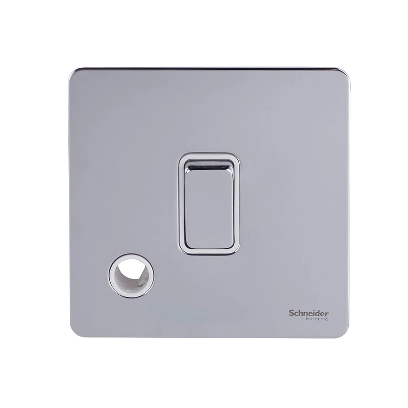 Schneider Electric Ultimate Screwless Flat Plate - Single Light Switch with Flex Outlet, Double Pole, 20AX, GU2413WPC, Polished Chrome with White Insert