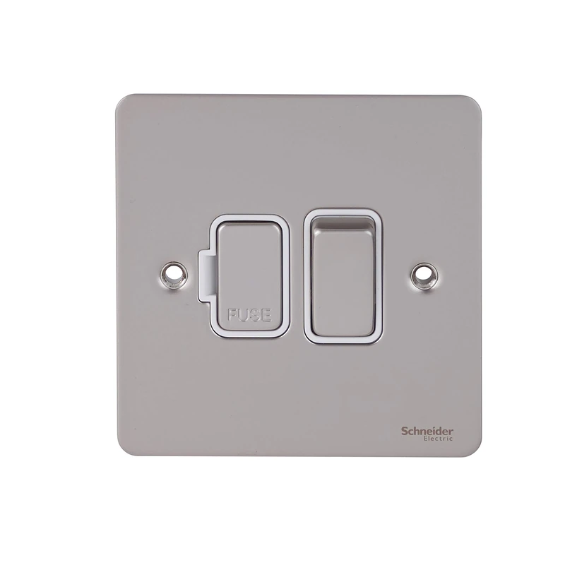 Schneider Electric Ultimate Flat Plate - Switched Fused Connection Unit, 13A, GU5210WPN, Pearl Nickel with White Insert