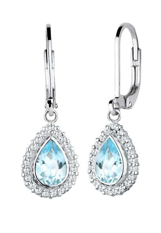 Elli 0303390915 Women's Drop Earrings Drops 925 Sterling Silver Cubic Zirconia And Pear-Cut Blue Topaz - - Image 1