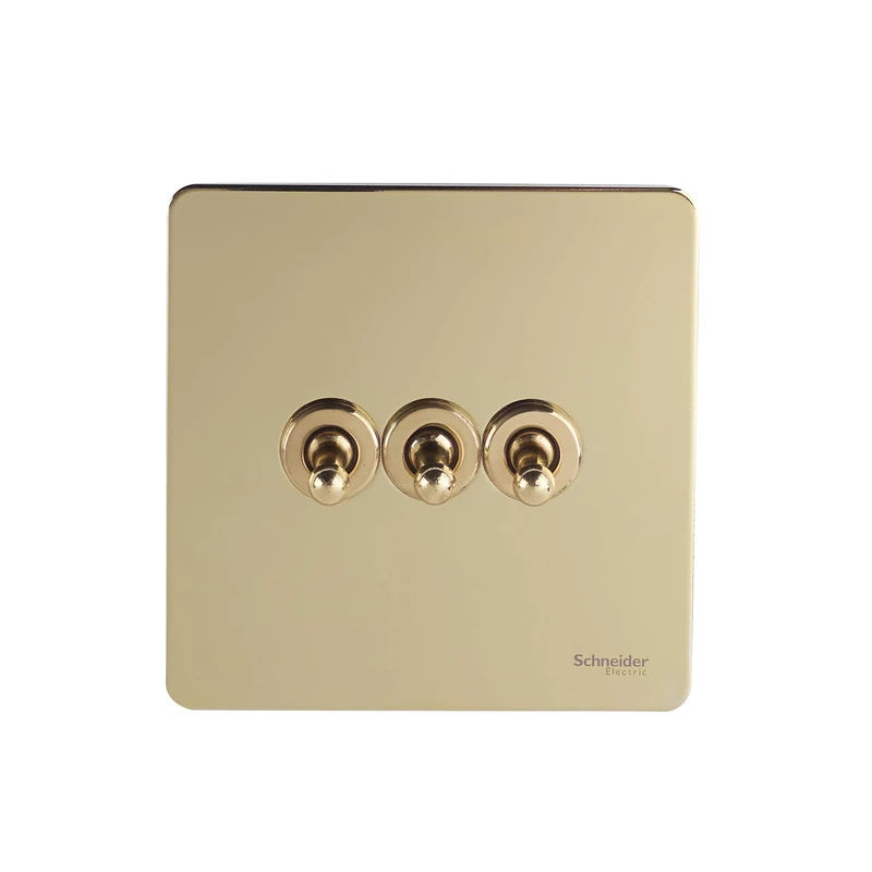 Schneider Electric Ultimate Screwless Flat Plate - Single Toggle 2 Way Light Switch, 16AX, GU1412TPB, Polished Brass