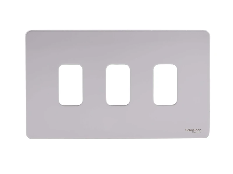 Schneider Electric Ultimate Screwless Flat Plate - 3 Gang Grid Faceplate, with Mounting Frame, GUGS03GPN, Pearl Nickel, Pack of 5