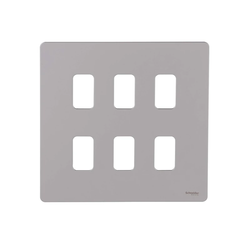 Schneider Electric Ultimate Screwless Flat Plate - 6 Gang Grid Faceplate, with Mounting Frame, GUGS06GPN, Pearl Nickel
