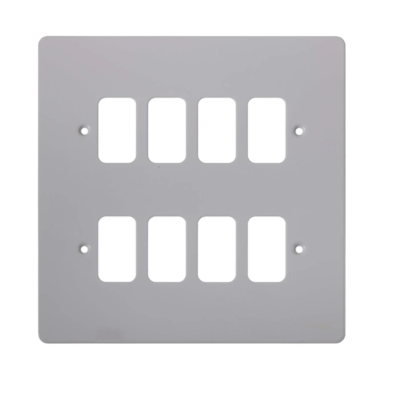 Schneider Electric Ultimate Flat Plate - 8 Gang Grid Faceplate, with Mounting Frame, GUG08GPW, White