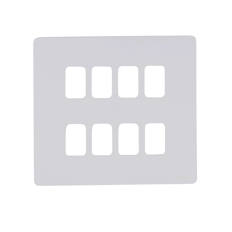 Schneider Electric Ultimate Screwless Flat Plate - 8 Gang Grid Faceplate, with Mounting Frame, GUGS08GPW, White