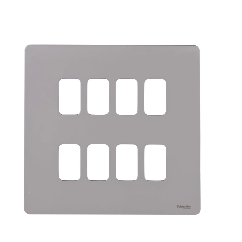 Schneider Electric Ultimate Screwless Flat Plate - 8 Gang Grid Faceplate, with Mounting Frame, GUGS08GPN, Pearl Nickel