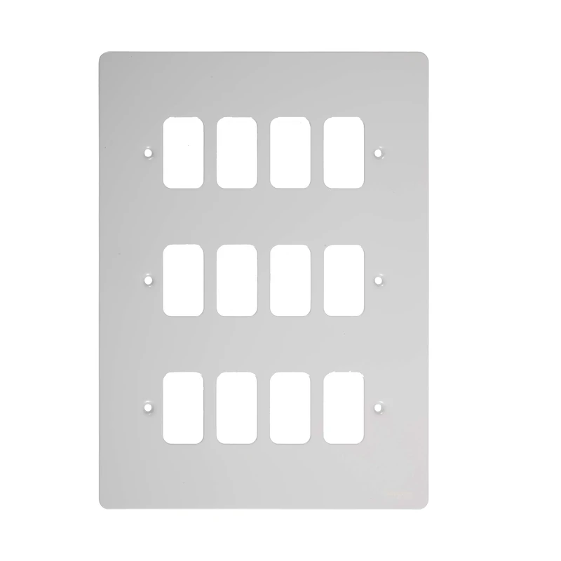 Schneider Electric Ultimate Flat Plate - 12 Gang Grid Faceplate, with Mounting Frame, GUG12GPW, White