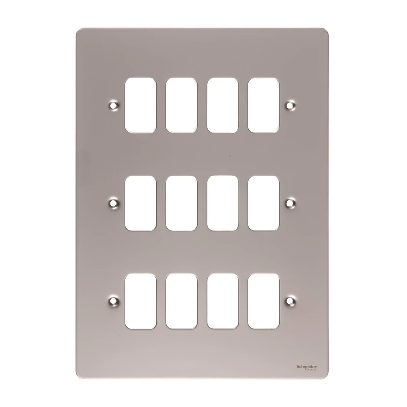 Schneider Electric Ultimate Flat Plate - 12 Gang Grid Faceplate, with Mounting Frame, GUG12GPN, Pearl Nickel