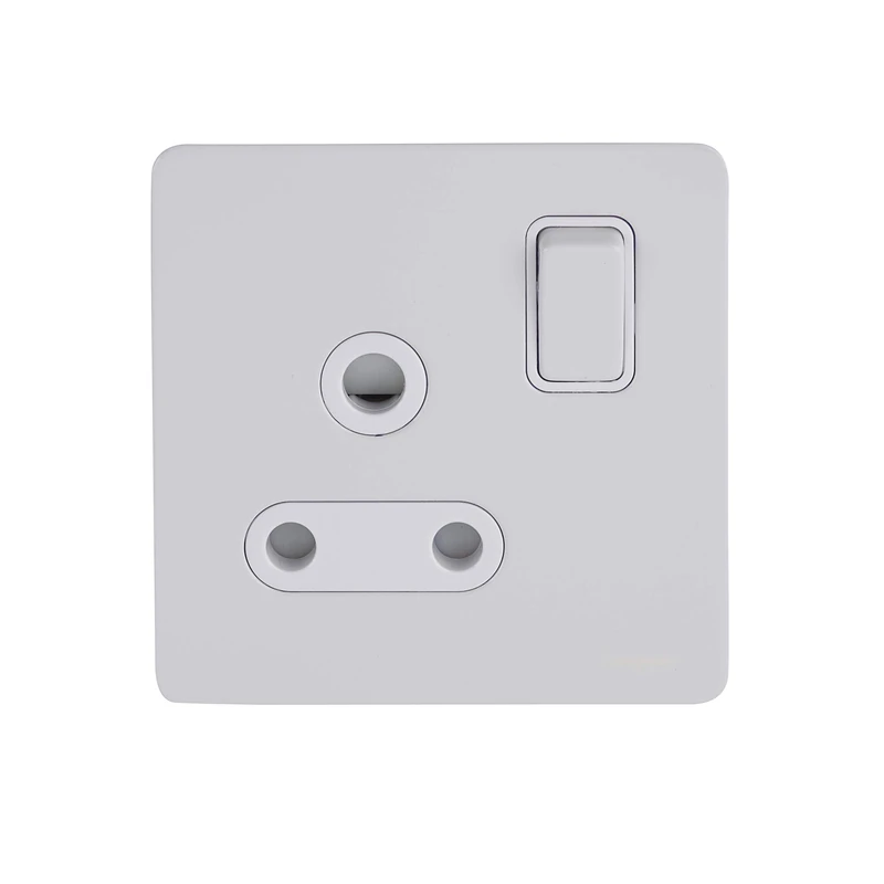 Schneider Electric Ultimate Screwless Flat Plate - Single Switched Power Socket, Round Pin, 15A, GU3490WPW, Painted White with White Insert