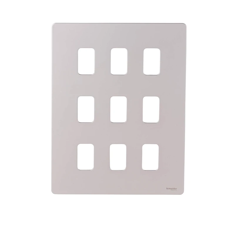 Schneider Electric Ultimate Screwless Flat Plate - 9 Gang Grid Faceplate, with Mounting Frame, GUGS09GPN, Pearl Nickel