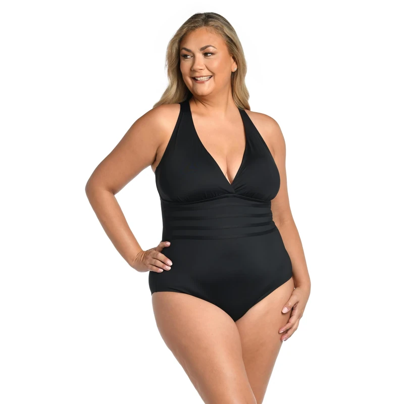 La Blanca Women's Island Goddess Mutli Strap Cross Back One Piece Swimsuit, Black, 8