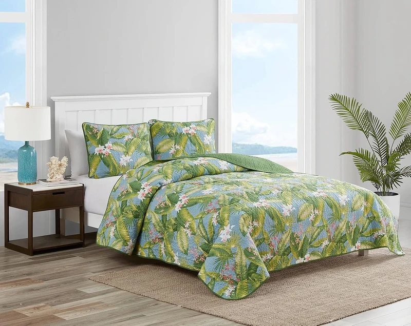 Tommy Bahama Reversible Cotton Bedding with Matching Shams, Coastal Home Decor for All Seasons, Microfiber, Sky, Full/Queen
