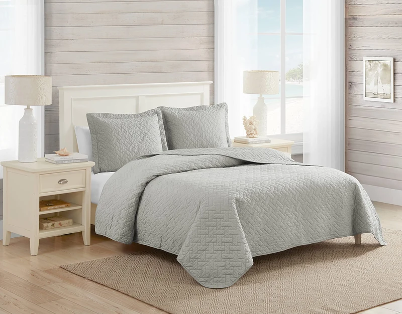 Tommy Bahama Quilt Set, Cotton, Pelican Gray, Twin