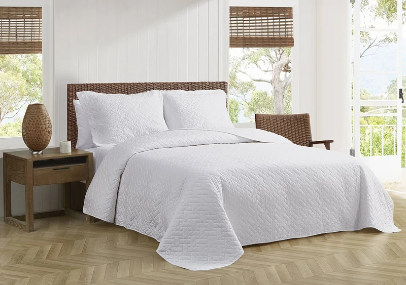 Tommy Bahama Quilt Set-100, Lightweight, All Season Bedding, Pre-Washed for Added Softness, Cotton, White, King