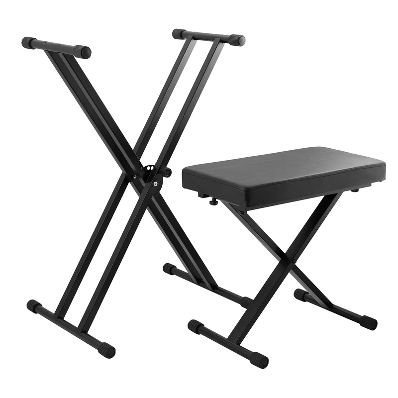 TIGER KAP-PK2 Keyboard Stand and Stool Pack Height Adjustable Double Braced X-Frame Keyboard Stand and Piano Stool