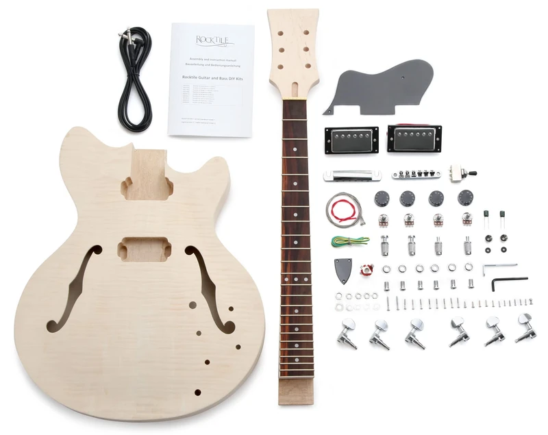 Rocktile 00038310 DIY Double Electric Guitar Construction Kit Do-It-Yourself, Basswood, Maple Screwed, Rosewood HB Style - Image 1