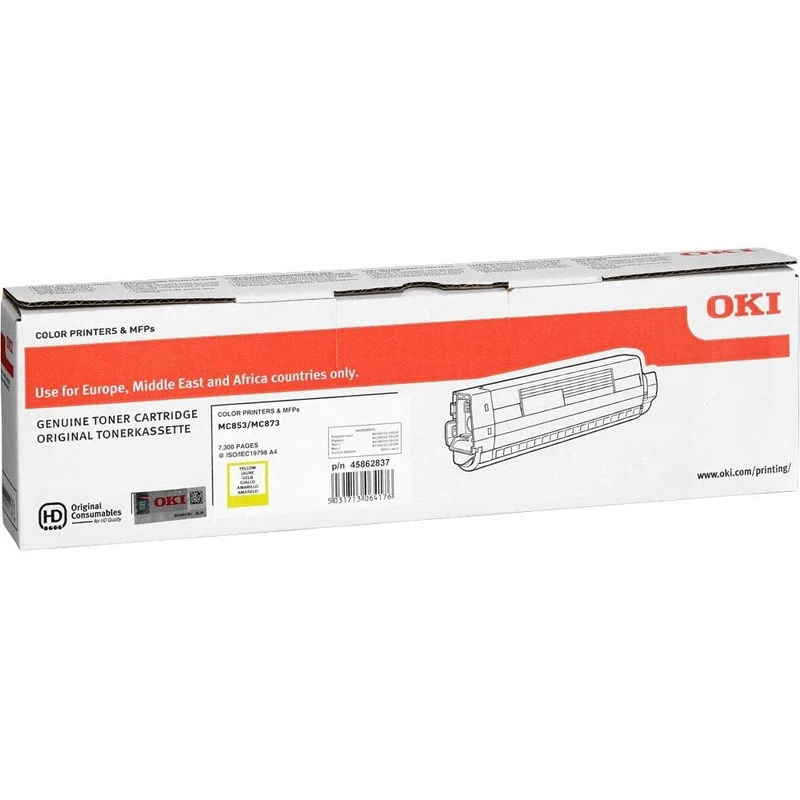 Oki Standard Toner Cartridge for Mc853/Mc873 Printers - Yellow