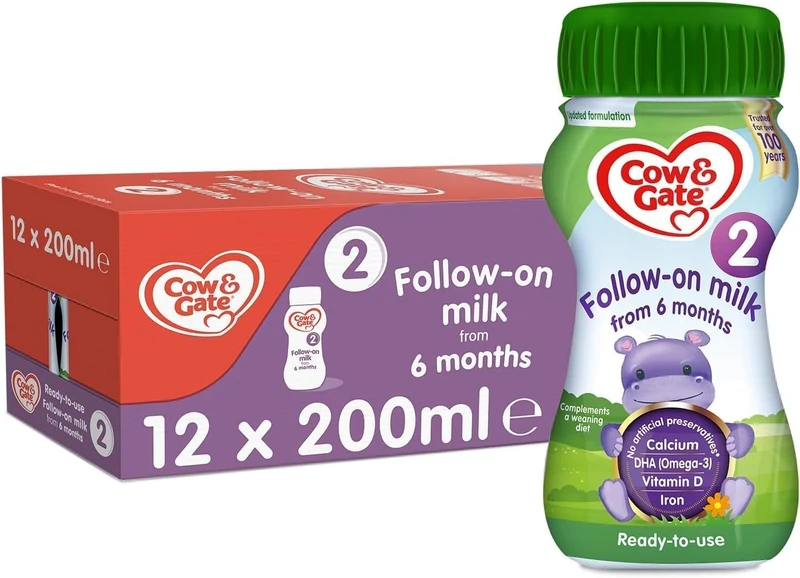 Cow & Gate 2 Follow On Baby Milk Ready to Use Liquid Formula, 6-12 Months, 200ml (Pack of 12)