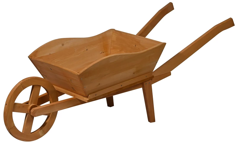 dobar 29095e Decorative Planter Flower Trolley-Wooden Wheelbarrow for Planting-130 x 40 x 40 cm-Brown, L