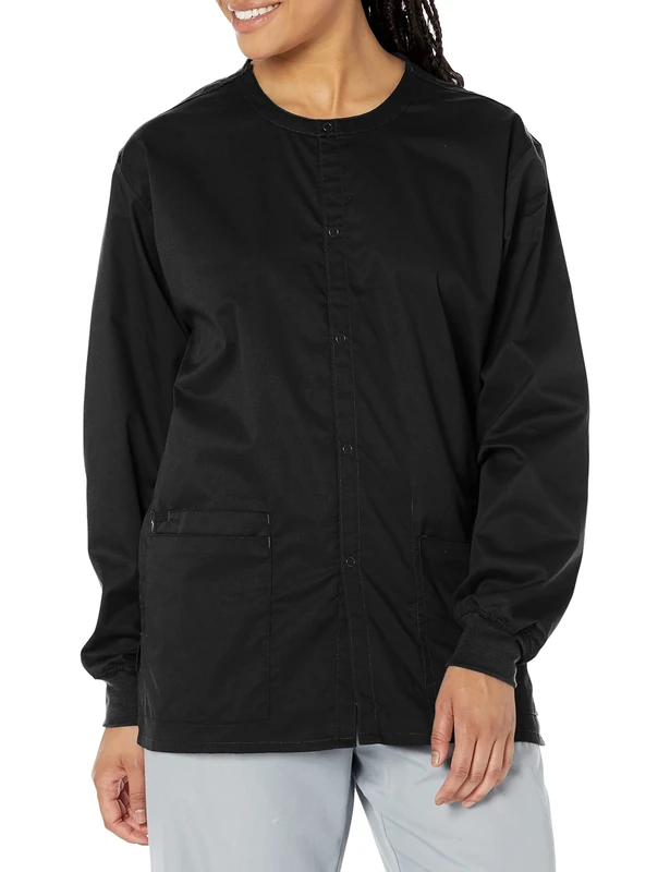 WonderWink 800ABLACLG Wonder Work Unisex Snap Front Jacket, Black, Standard-L Size - Image 1
