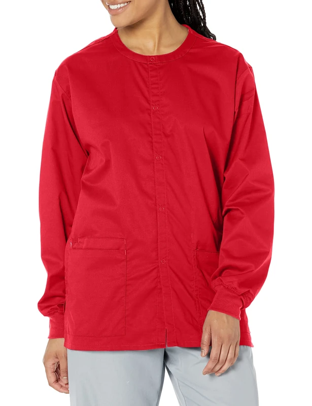 WonderWink 800XREDT3XL Wonder Work Unisex Snap Front Jacket, Red, Extended-3XL Size - Image 1