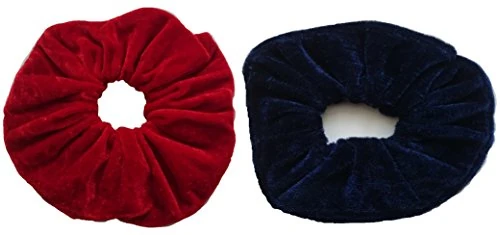 Aadya® Pair of Extra Large (15CM) Velvet Hair SCRUNCHIES Elastic Scrunchy Hair BOBBLES (26 Choice of Colors) (RED and Navy Blue) - Image 1