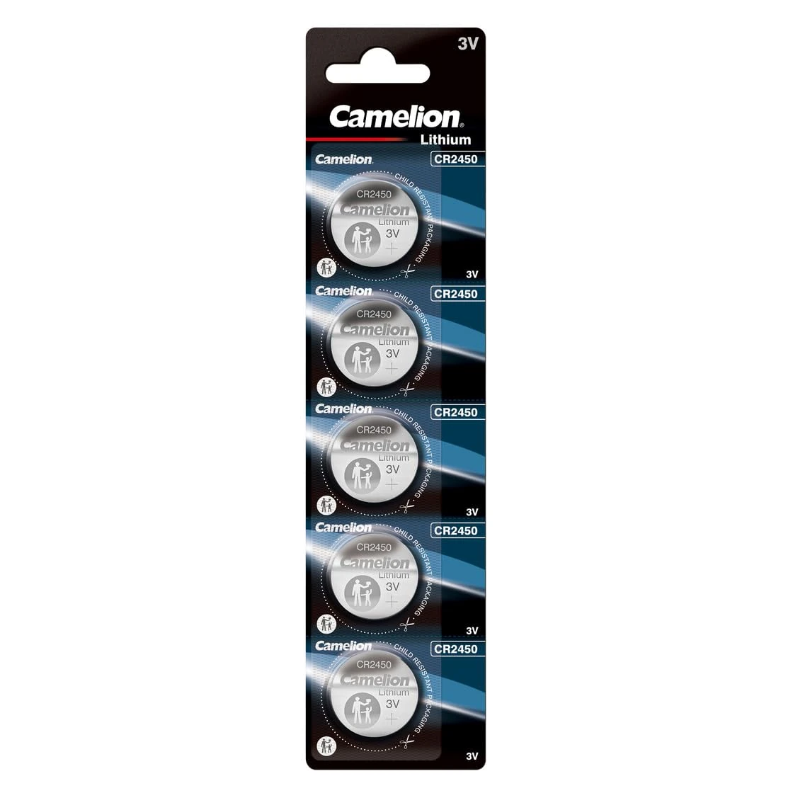 5 x CR2450 3 Volt Lithium Coin Cell Batteries by Camelion