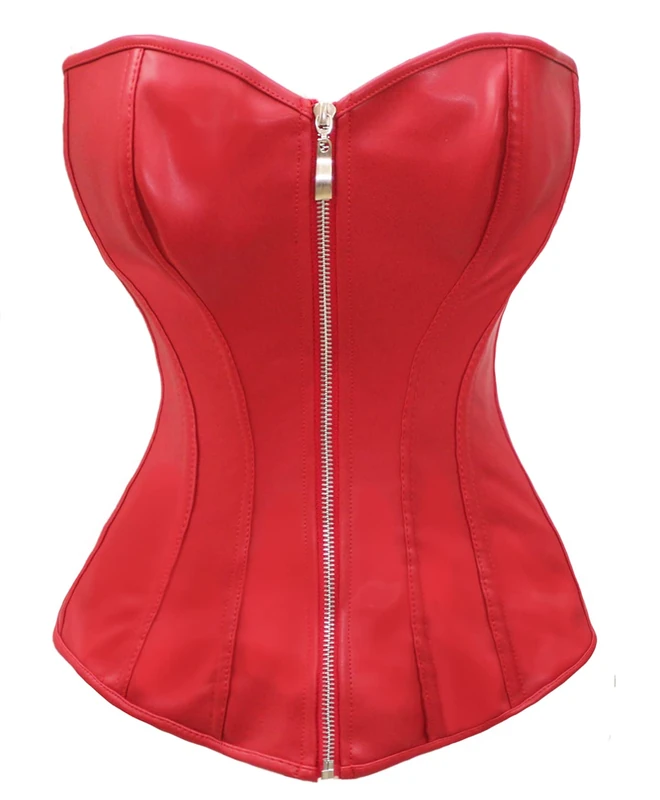 Bslingerie® Womens Faux Leather Corset Top (Red, XXL)