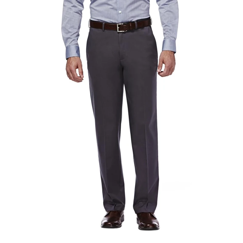 Haggar mensHC10884Premium No Iron Classic Fit Expandable Waist Plain Front Casual Pants - Gray - 36W x 32L