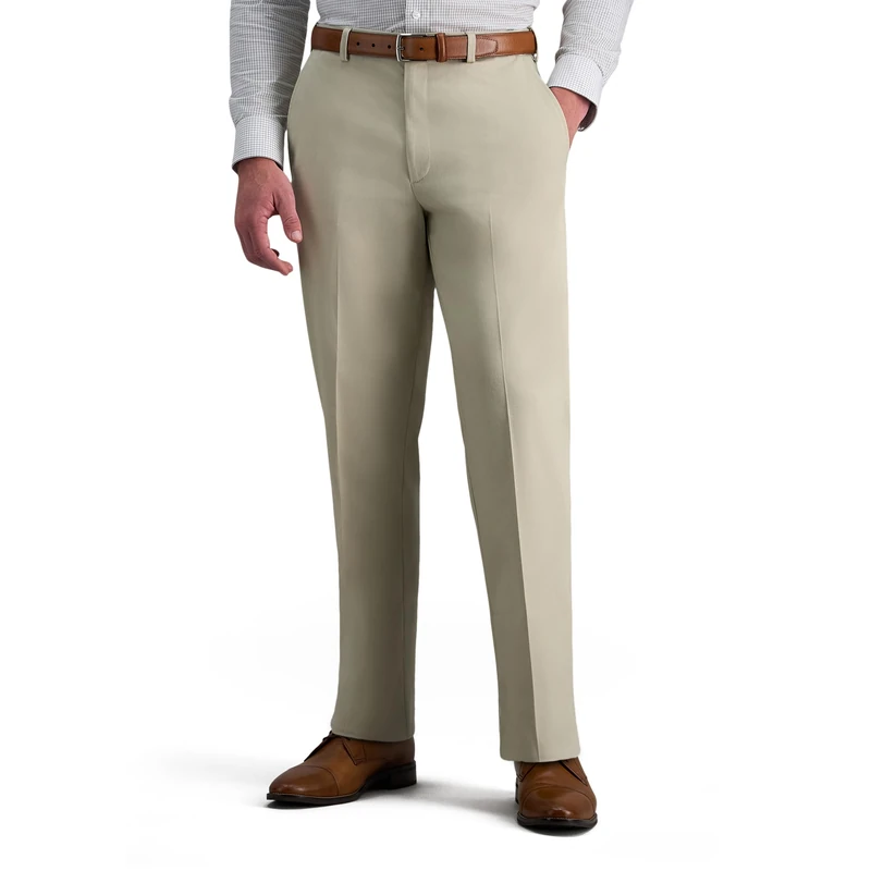 Haggar mensHC10884Premium No Iron Classic Fit Expandable Waist Plain Front Casual Pants - Beige - 42W x 32L