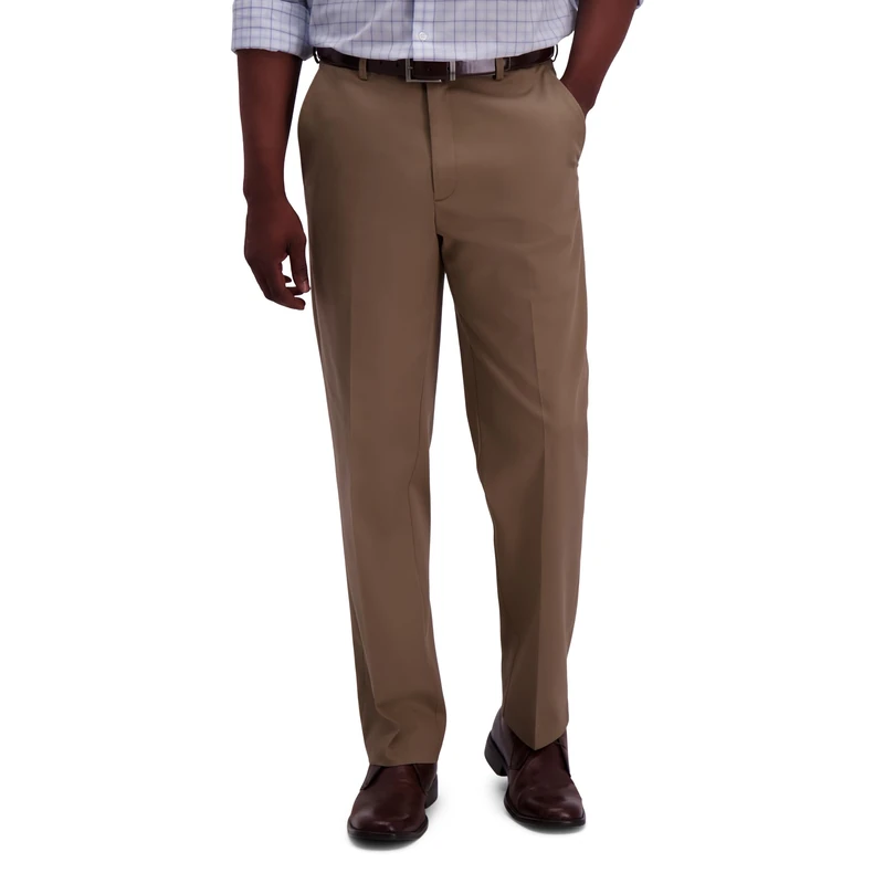 Haggar mensHC10884Premium No Iron Classic Fit Expandable Waist Plain Front Casual Pants - Brown - 36W x 29L