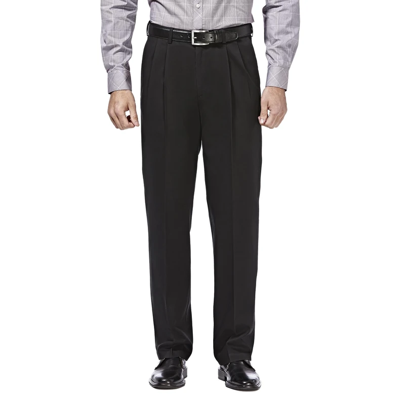 Haggar Mens Premium No Iron Khaki Classic Fit Pleat Front Regular and Big & Tall Sizes, Black, 40W x 32L