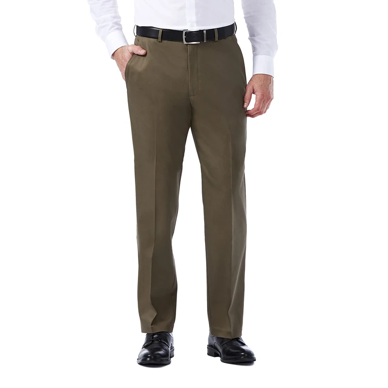 Haggar Men's Premium No Iron Khaki Classic Fit Pleated Pant