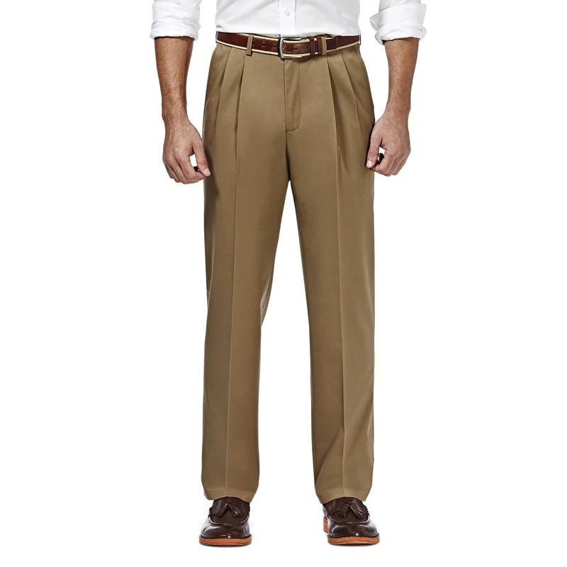 Haggar Men's Premium No Iron Khaki Classic Fit Pleat Front Casual Pant (Regular and Big & Tall Sizes), British Khaki, 34W x 29L