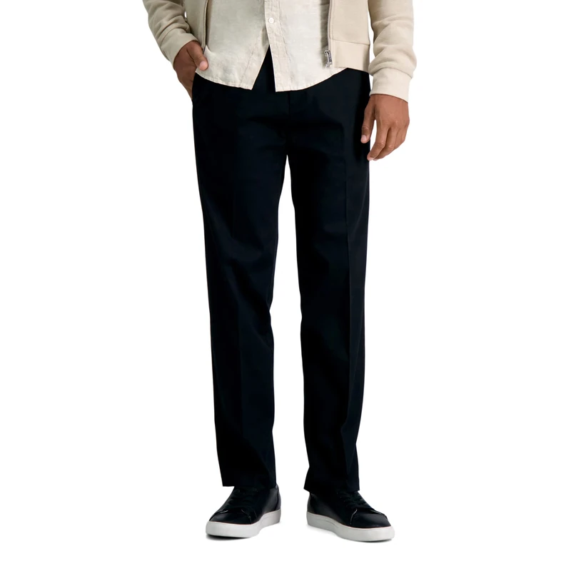 Haggar Men's Premium No Iron Khaki Straight Fit & Slim Fit Flat Front Casual Pant, Black, 32W / 30L