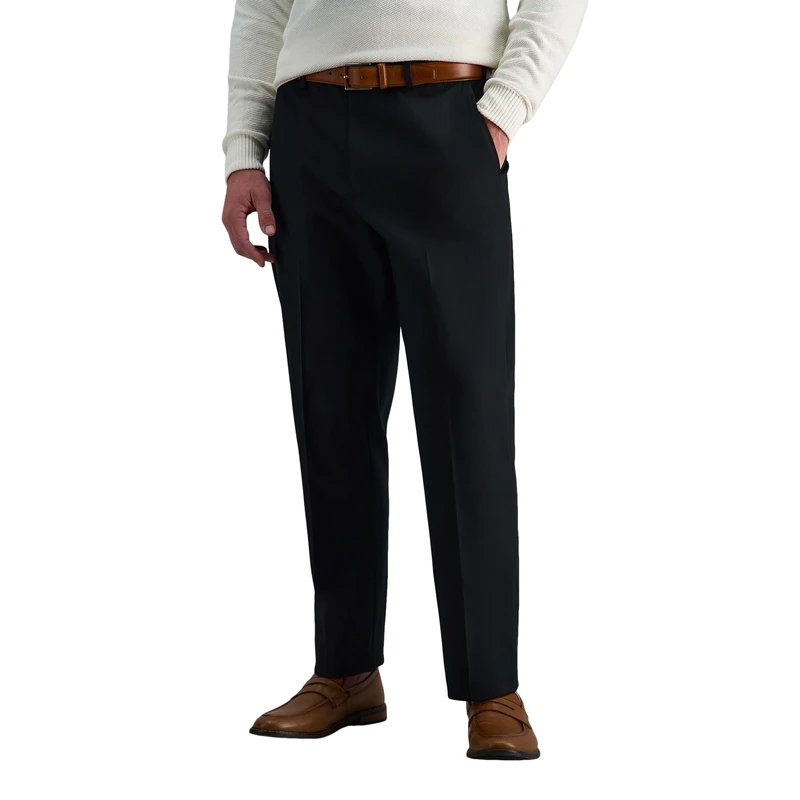 Haggar Men's Premium No Iron Khaki Straight Fit & Slim Fit Flat Front Casual Pant, Black, 40W x 30L