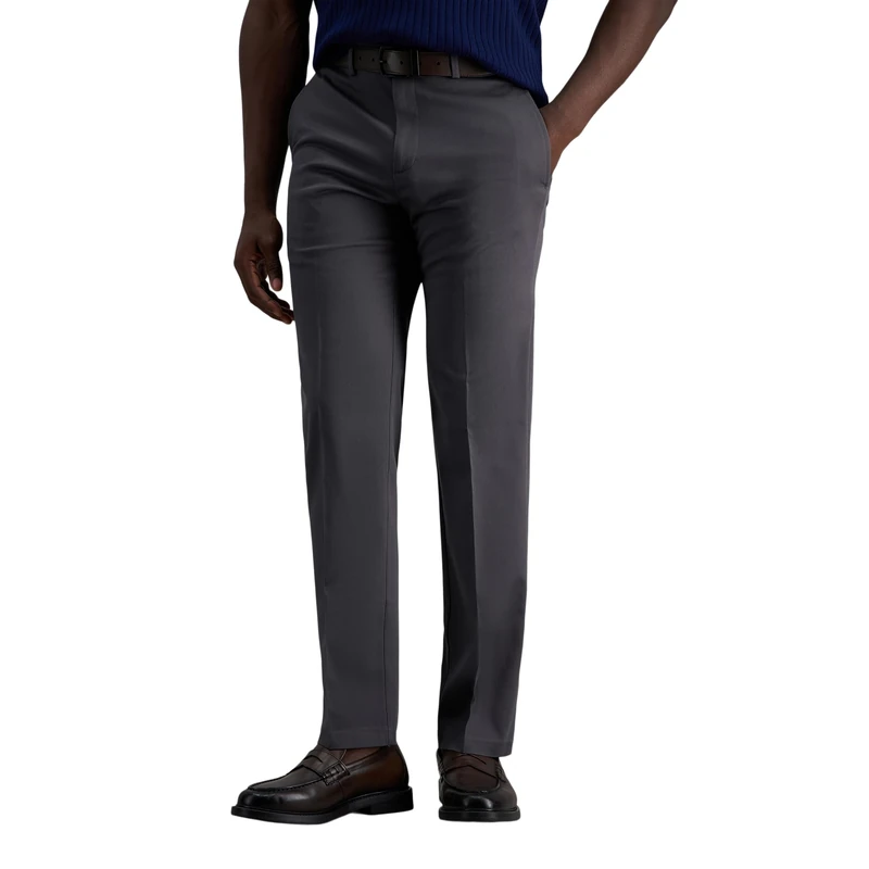 Haggar Men's Premium No Iron Khaki Straight Fit & Slim Fit Flat Front Casual Pant, Dark Grey, 42W x 30L
