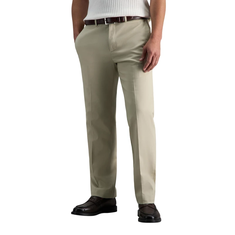 Haggar Men's Premium No Iron Khaki Straight Fit Flat Front Casual Pant, Sand, 34W x 32L