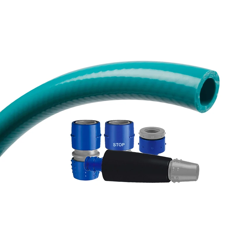 TATAY set TopFlex hose, in a 15 m roll, with braided reinforcement, with anti-pinching system, cadmium and BpA free, and equipped with complete watering set, soft-touch and with anti-UV properties